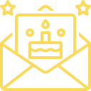 Envelope with birthday card showing cake and stars, symbolizing a celebration invitation