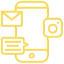 Smartphone with icons for message, chat, and camera representing social media